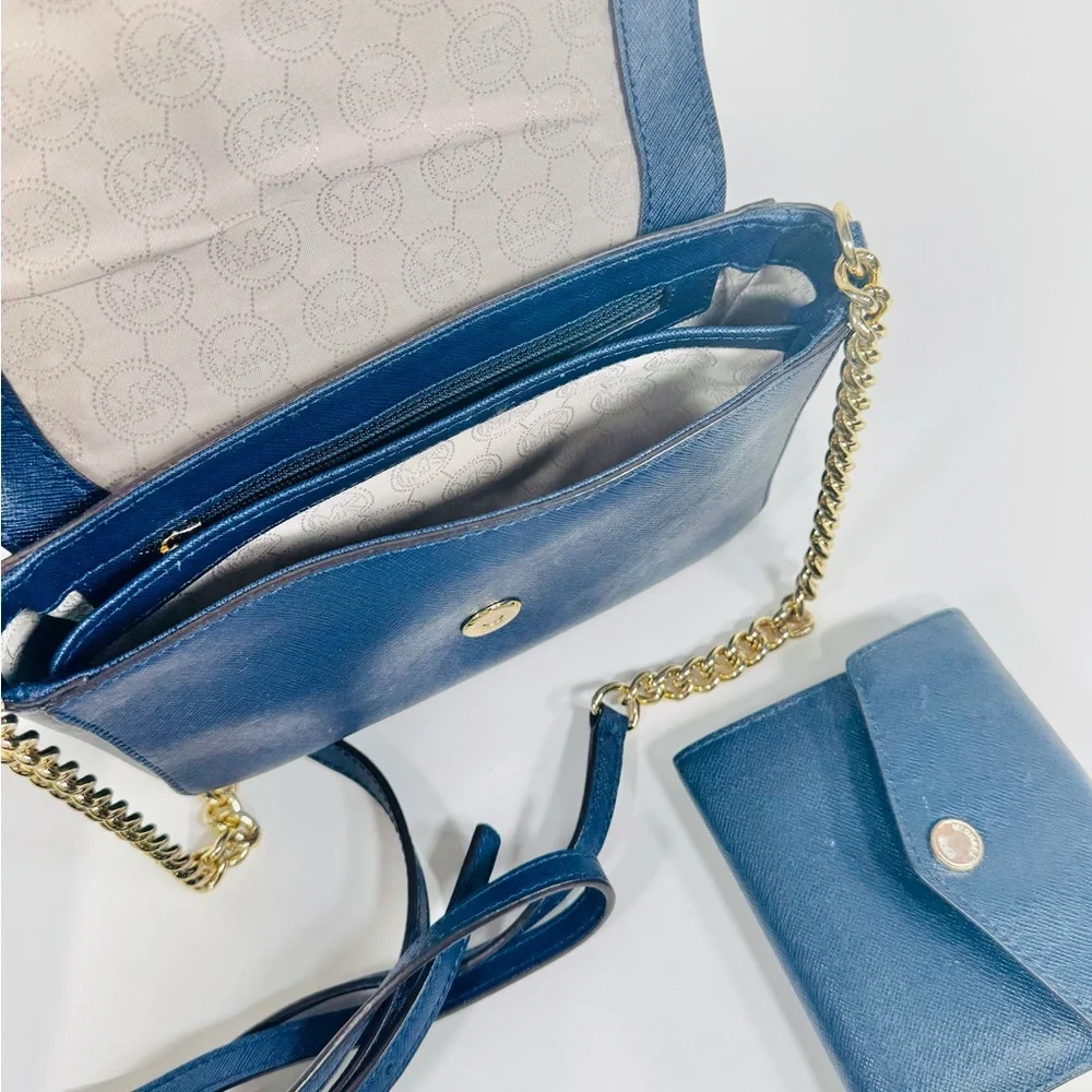 Michael Kors Navy Crossbody Purse & Wallet with Gold Hardware